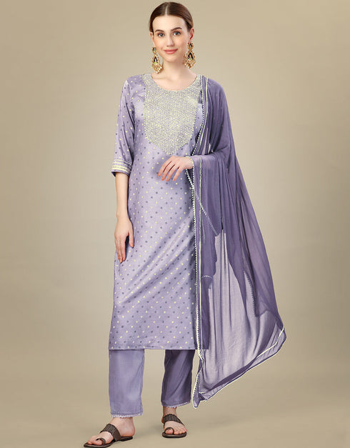 Traditional Function Wear Silk Blend Readymade Suit Collection Lavender Silk Blend Pant Straight Front View